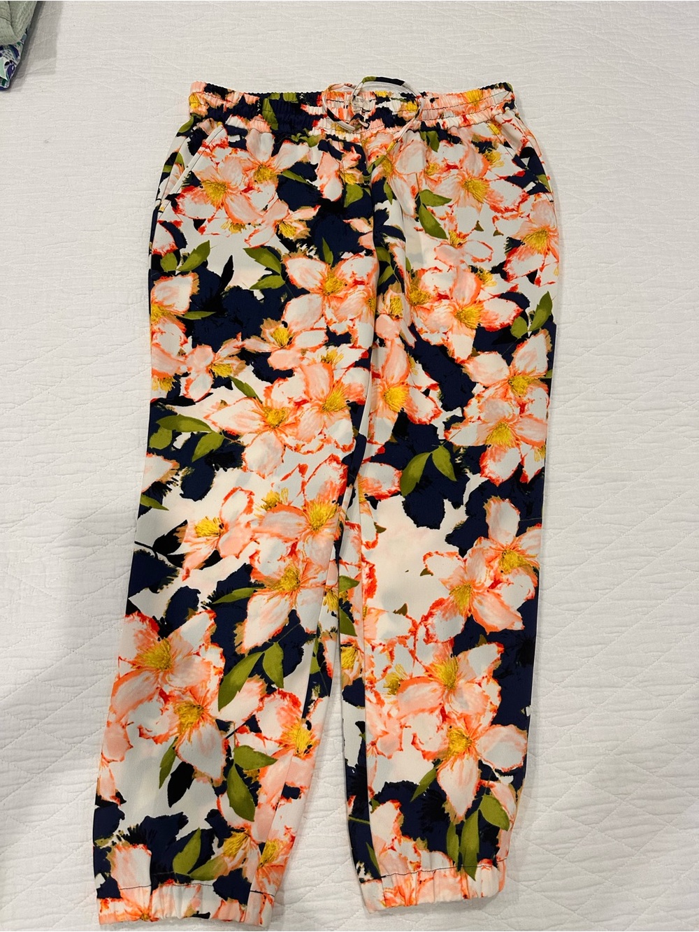 J. Crew Floral Track Joggers in Pink & Navy
